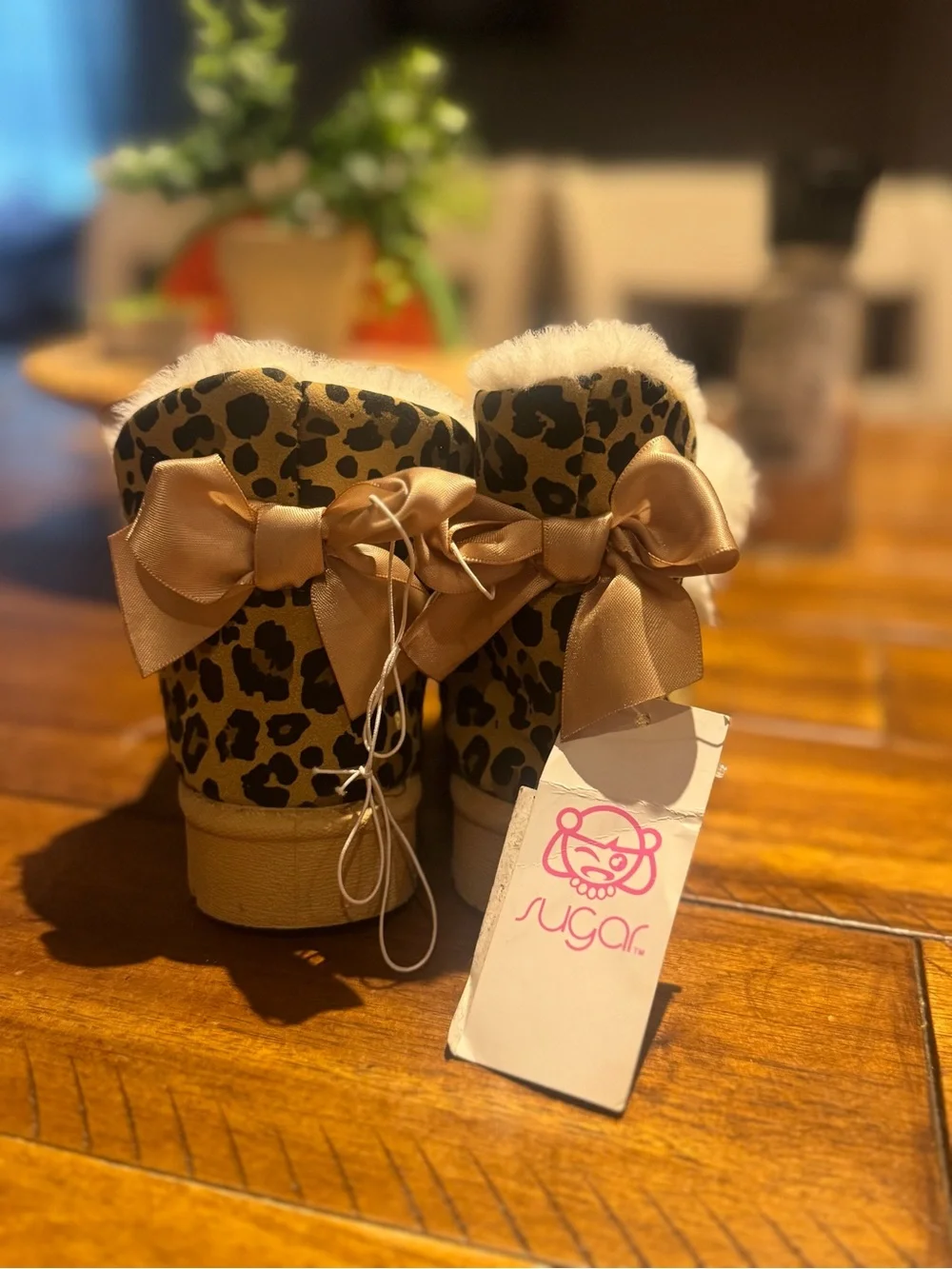 Kids Leopard Print Fleece-Lined Boots - Tan/Black